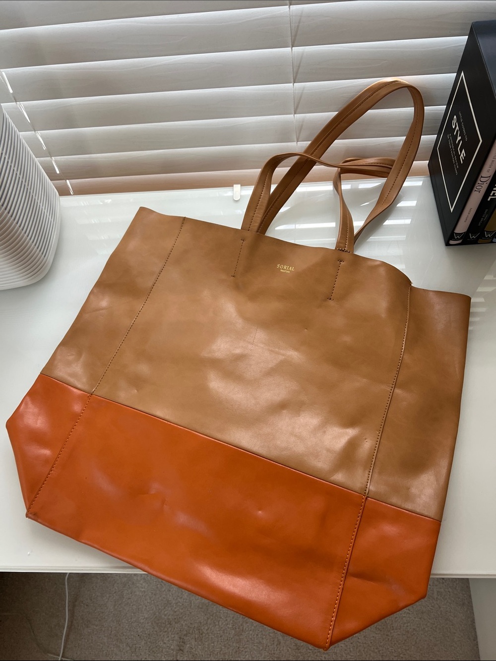 Sorial Two-Tone Tan & Orange Leather Tote